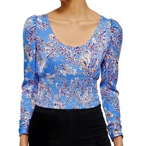 Free People Floral Print Blue Crop Top